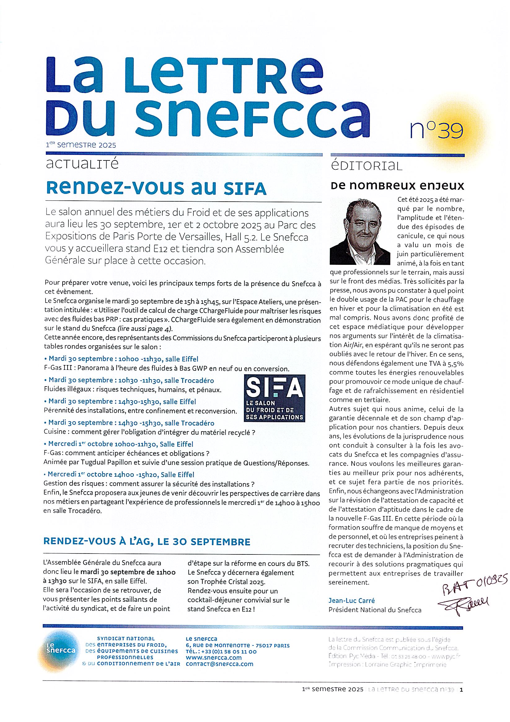 Lettre du Snefcca n°39